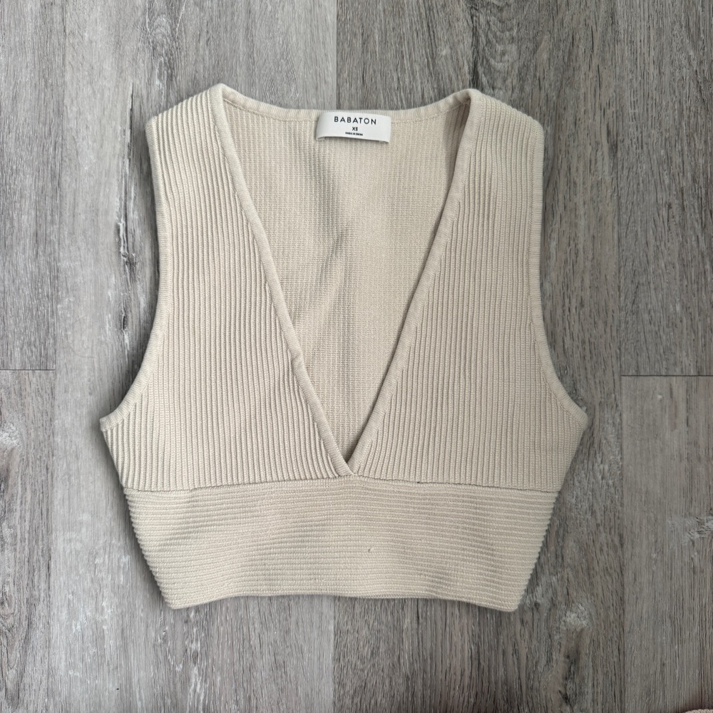 Babaton V Neck Rib Knit Crop Tank
